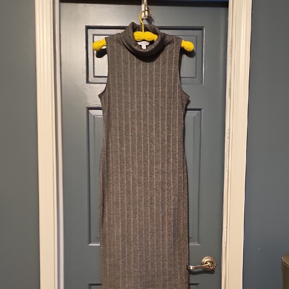 Nine West Dress Gray Ribbed Midi Sleeveless large Fall Casual